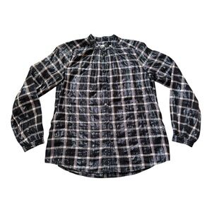La Vie Rebecca Taylor Plaid Metallic Blouse Size XS